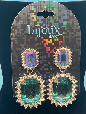 Bijoux Bar Emerald and Purple Crystal Drop Earrings